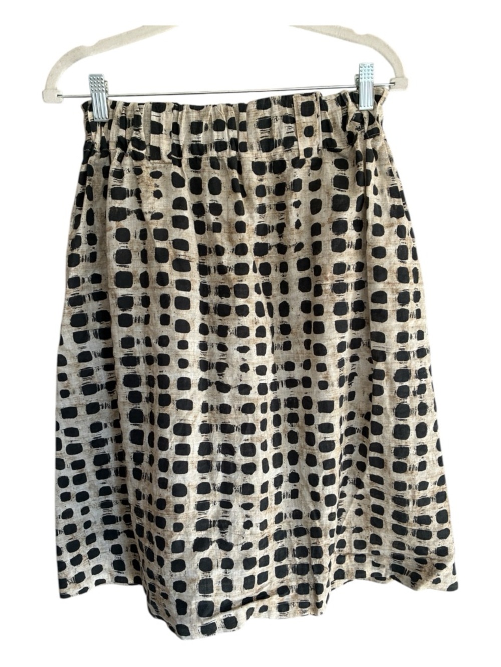 Souvenir Italian European Summer Black and Ivory Abstract A-Line Skirt Sz XS/S